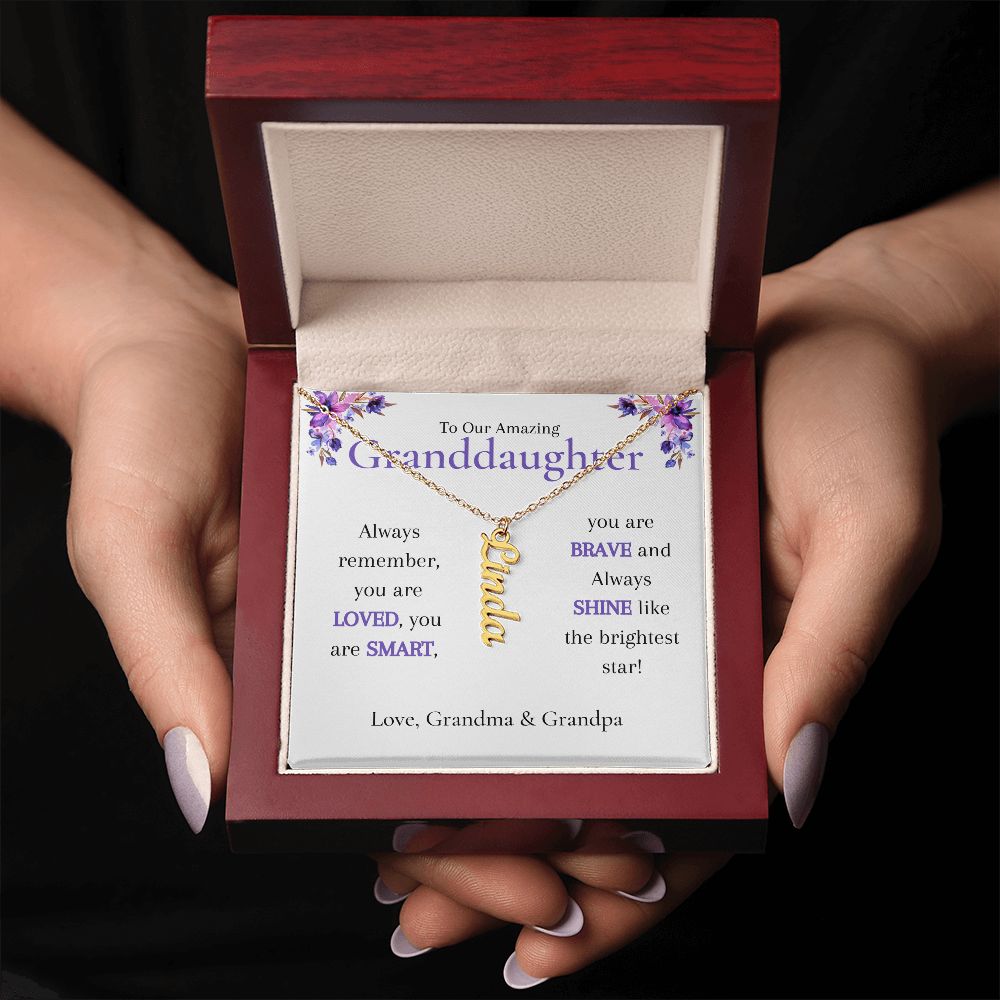 To Granddaughter From Grandma & Grandpa - Personalized Vertical Name Necklace
