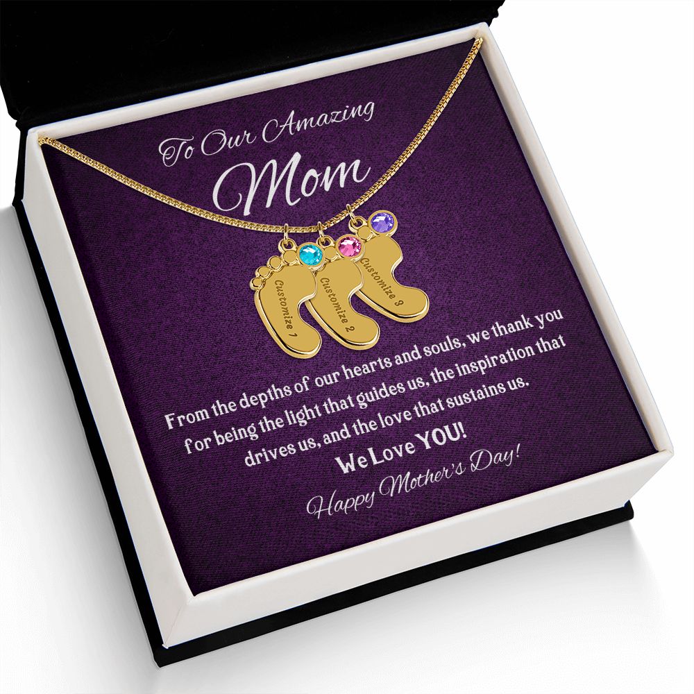 Mom - MULTIPLE CHILDREN Baby Feet | Custom Baby Feet Necklace with Birthstone