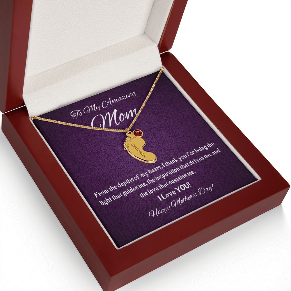Mom - Single Child Baby Feet | Custom Baby Feet Necklace with Birthstone