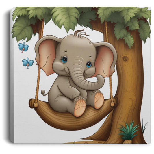 Baby Elephant in a swing Square Canvas .75in Frame