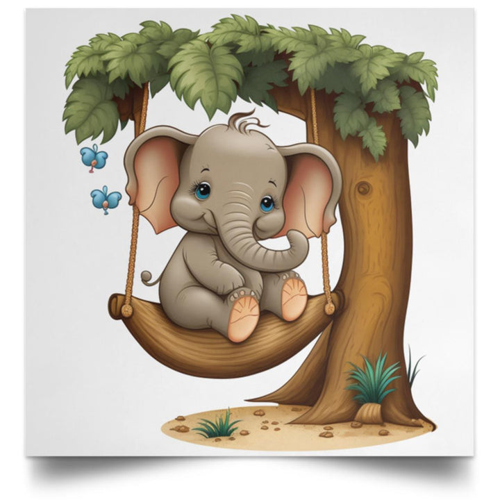 Baby Elephant in a swing | Satin Square Poster
