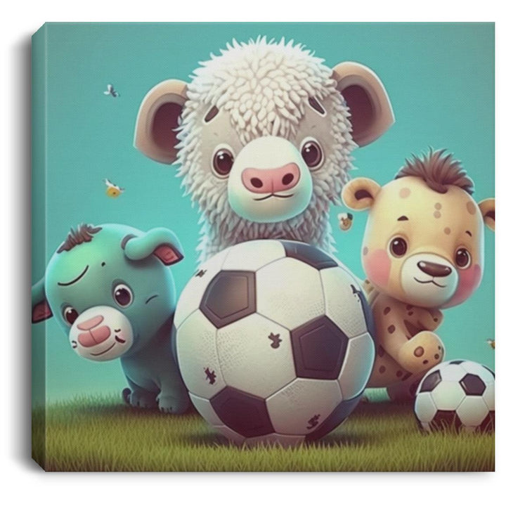Baby Stuffed Animals Playing Soccer  Square Canvas .75in Frame