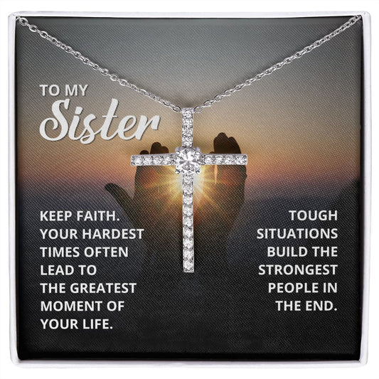 To My Sister CZ Cross Necklace | Keep Faith