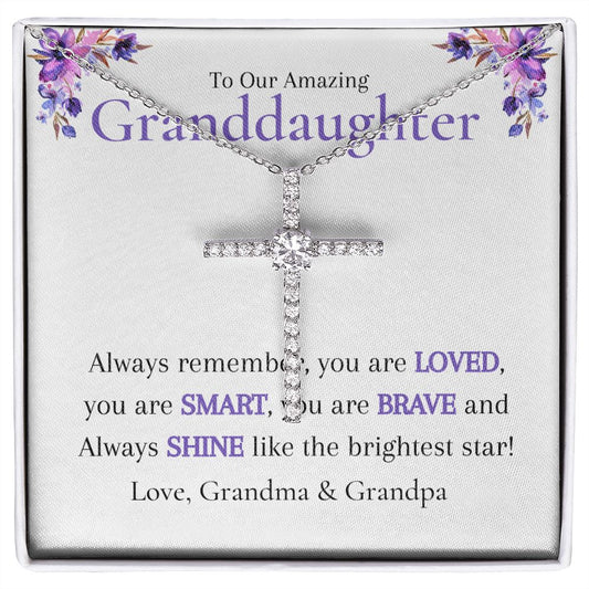 To Granddaughter from Grandma & Grandpa The CZ Cross Necklace