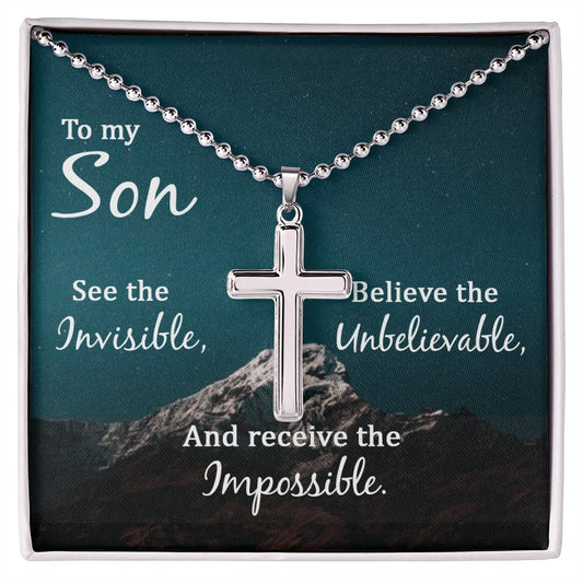 To My Son | Stainless Cross Necklace with Ball Chain