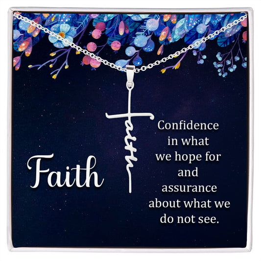 Faith Cross Necklace | Blue background with flowers