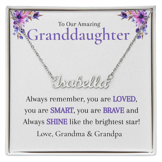To Granddaughter from Grandma & Grandpa Personalized Name Necklace