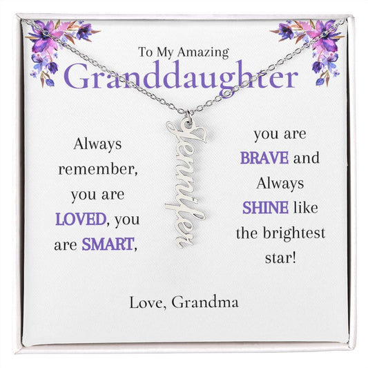 To Granddaughter From Grandma - Personalized Vertical Name Necklace