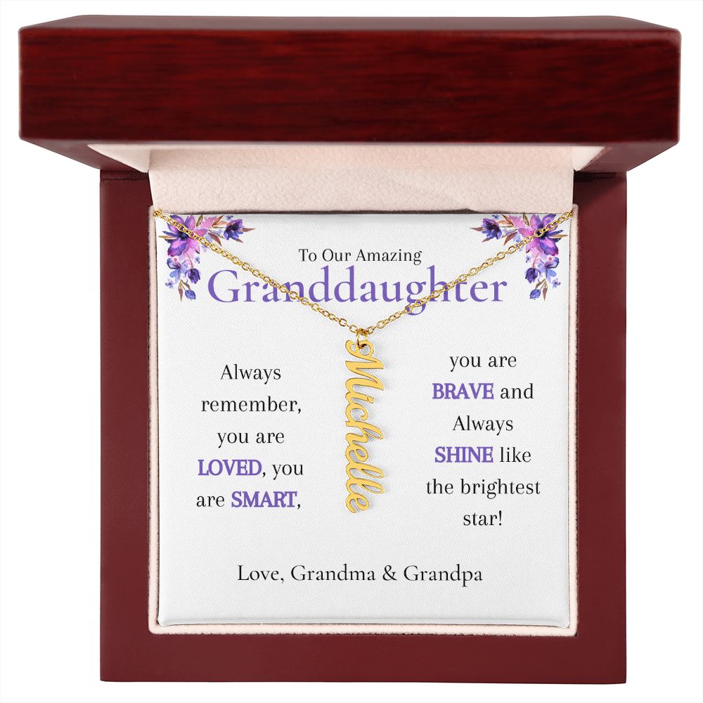 To Granddaughter From Grandma & Grandpa - Personalized Vertical Name Necklace