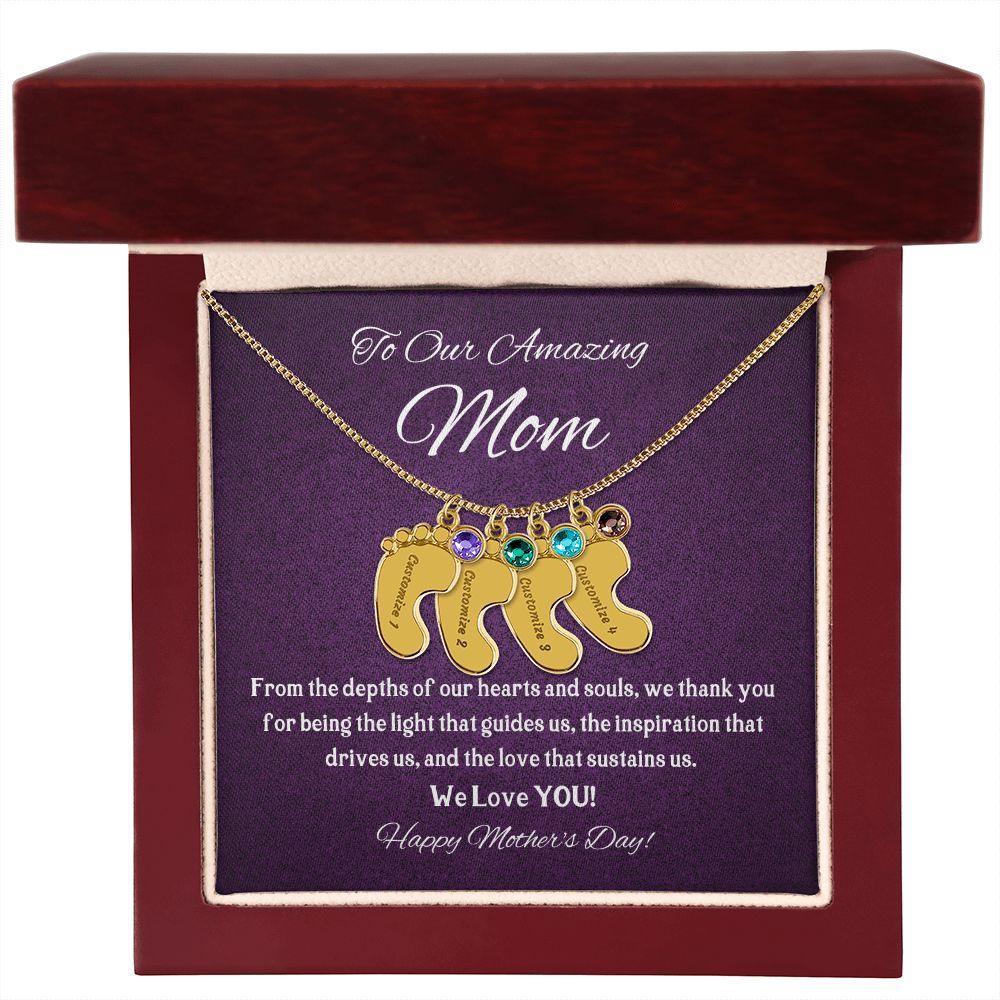 Mom - MULTIPLE CHILDREN Baby Feet | Custom Baby Feet Necklace with Birthstone